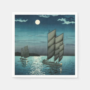 Tsuchiya Koitsu - Boote in Shinagawa, Nacht Serviette