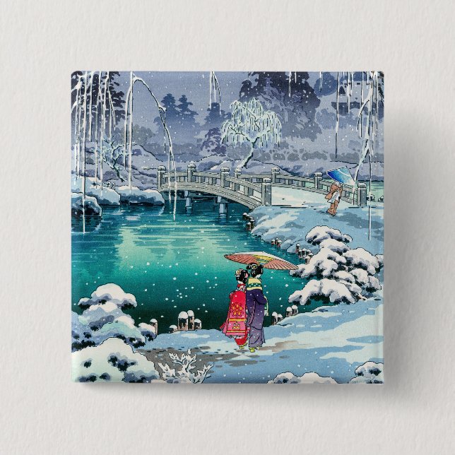 Tsuchiya Koitsu - Frühlings-Schnee in Maruyama Button (Vorderseite)