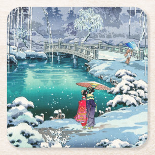 Tsuchiya Koitsu - Frühlings-Schnee in Maruyama Rechteckiger Pappuntersetzer