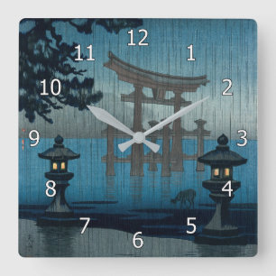 Tsuchiya Koitsu - Miyajima im Regen Quadratische Wanduhr