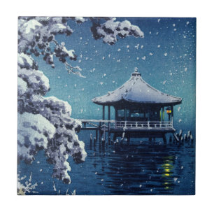 Tsuchiya Koitsu - Schnee auf dem Ukimido in Katada Fliese