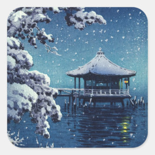 Tsuchiya Koitsu - Schnee auf dem Ukimido in Katada Quadratischer Aufkleber