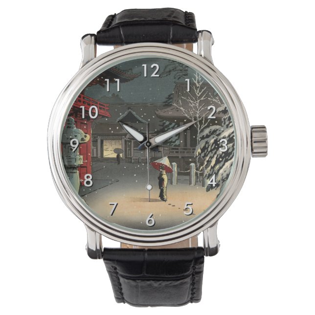 Tsuchiya Koitsu - Schnee bei Nezu Shrine Armbanduhr (Vorderseite)