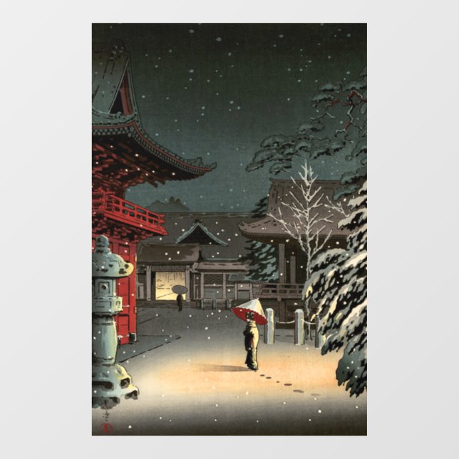 Tsuchiya Koitsu - Schnee bei Nezu Shrine Fensteraufkleber (Blatt)