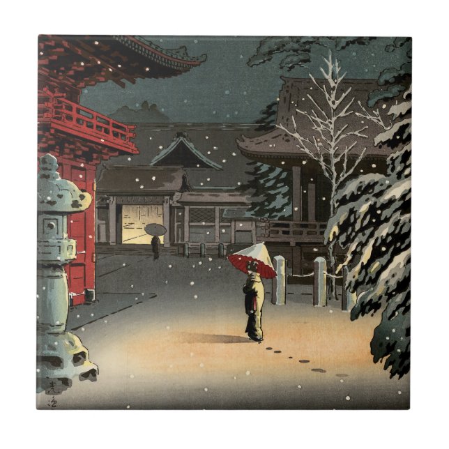 Tsuchiya Koitsu - Schnee bei Nezu Shrine Fliese (Vorderseite)