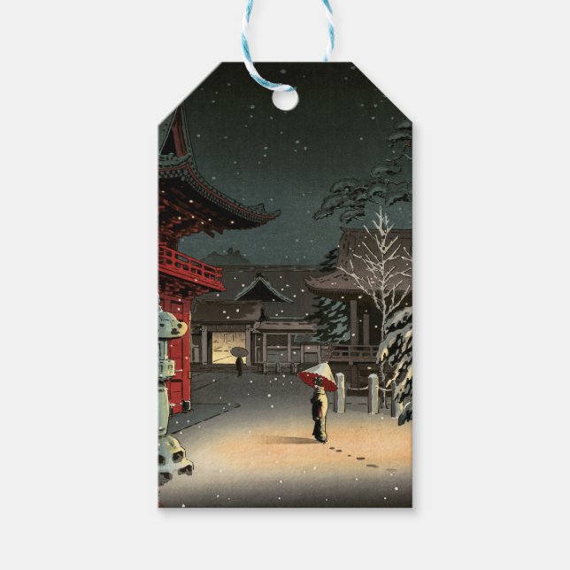 Tsuchiya Koitsu - Schnee bei Nezu Shrine Geschenkanhänger (Vorderseite)