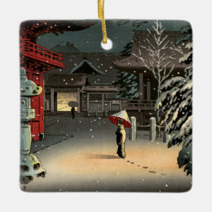 Tsuchiya Koitsu - Schnee bei Nezu Shrine Keramikornament