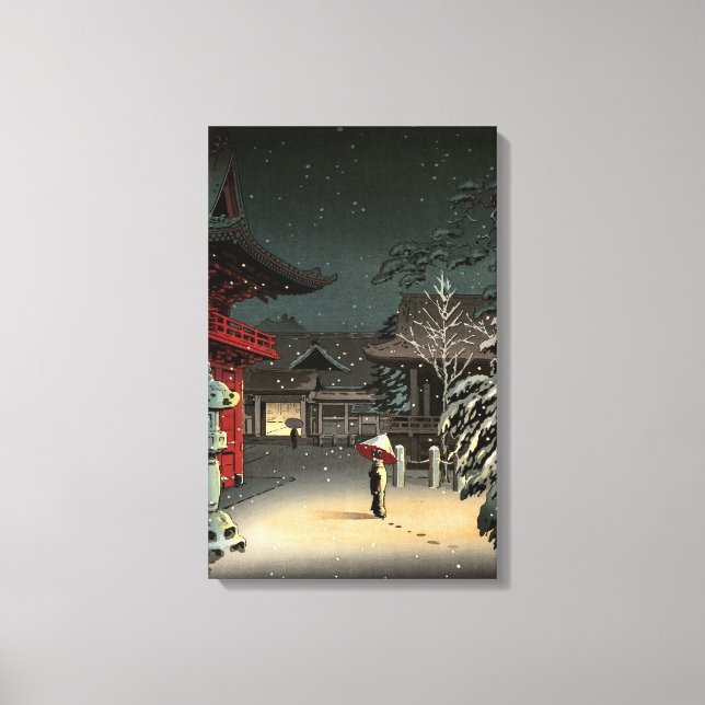 Tsuchiya Koitsu - Schnee bei Nezu Shrine Leinwanddruck (Vorderseite)