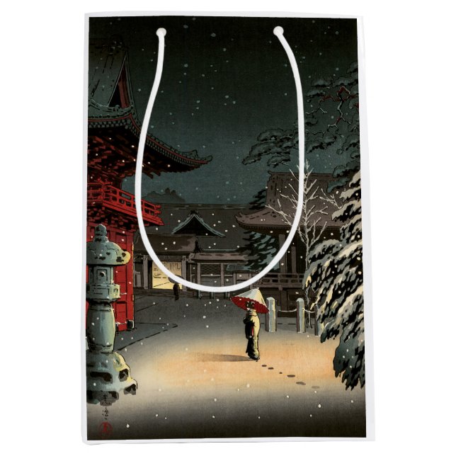 Tsuchiya Koitsu - Schnee bei Nezu Shrine Mittlere Geschenktüte (Vorderseite)