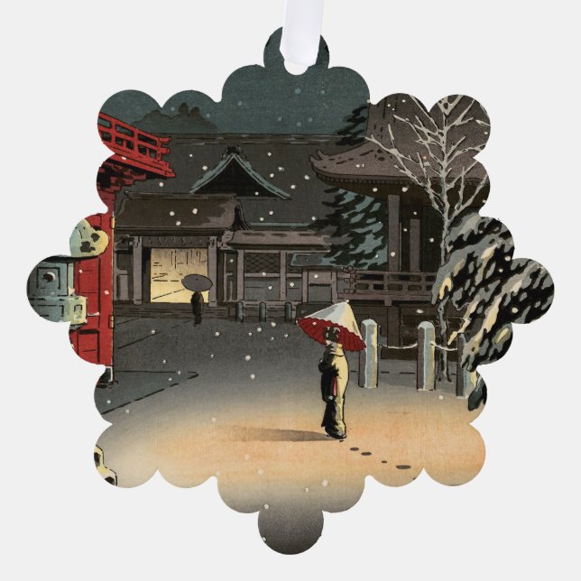 Tsuchiya Koitsu - Schnee bei Nezu Shrine Ornament Karte (Vorderseite)