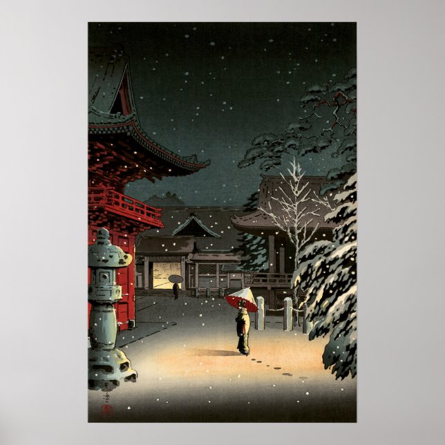 Tsuchiya Koitsu - Schnee bei Nezu Shrine Poster (Vorne)