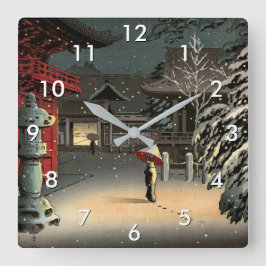 Tsuchiya Koitsu - Schnee bei Nezu Shrine Quadratische Wanduhr