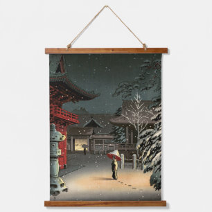 Tsuchiya Koitsu - Schnee bei Nezu Shrine Wandteppich Mit Holzrahmen