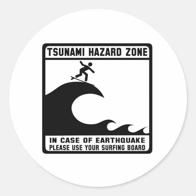 Tsunami-Gefahrenzone Runder Aufkleber (Vorderseite)
