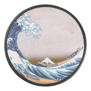 Tsunami Great Wave off Kanagawa Japan by Hokusai Eishockey Puck