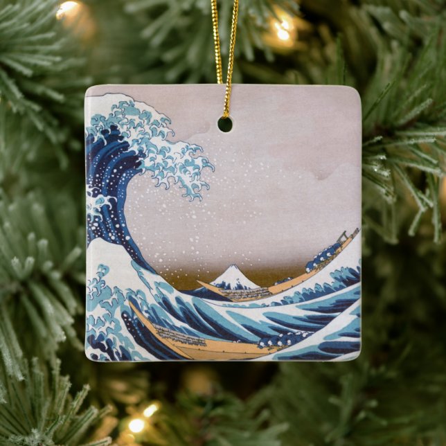 Tsunami Great Wave off Kanagawa Japan by Hokusai Keramikornament (Baum)