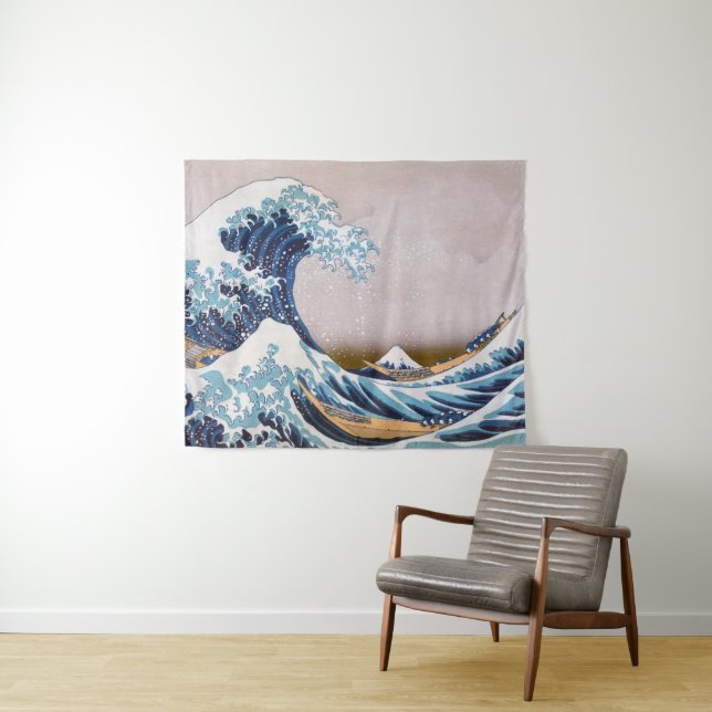 Tsunami Great Wave off Kanagawa Japan by Hokusai Wandteppich (Beispiel (Horizontal))