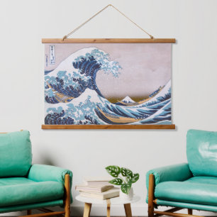 Tsunami Great Wave off Kanagawa Japan by Hokusai Wandteppich Mit Holzrahmen