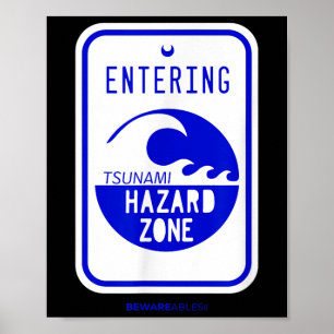 Tsunami Hazard Zone Road Signing Funny Beach and S Poster