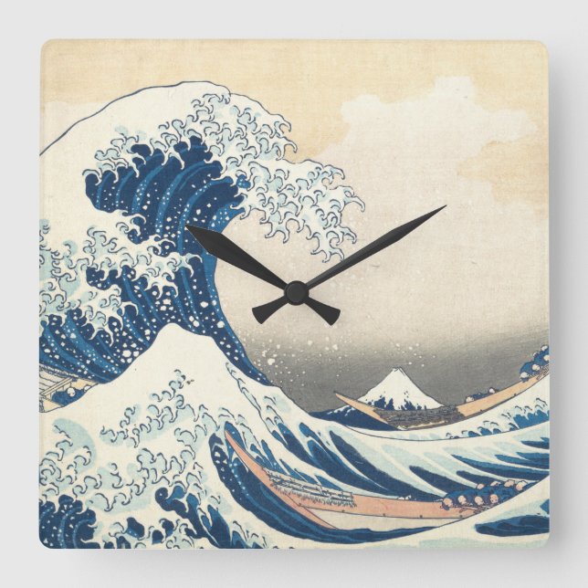 Tsunami Japanisches Wave Painting Quadratische Wanduhr (Vorderseite)