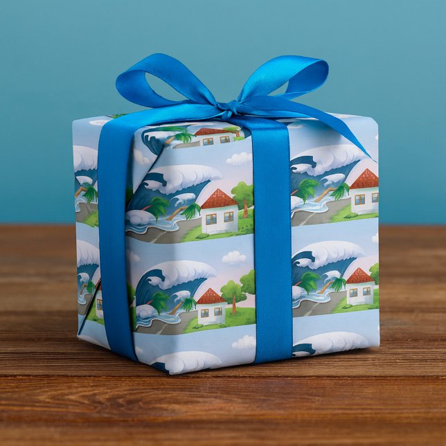 Tsunami-Welle trifft Küstenstraße Tropischer Sturm Geschenkpapier (Von Creator hochgeladen)