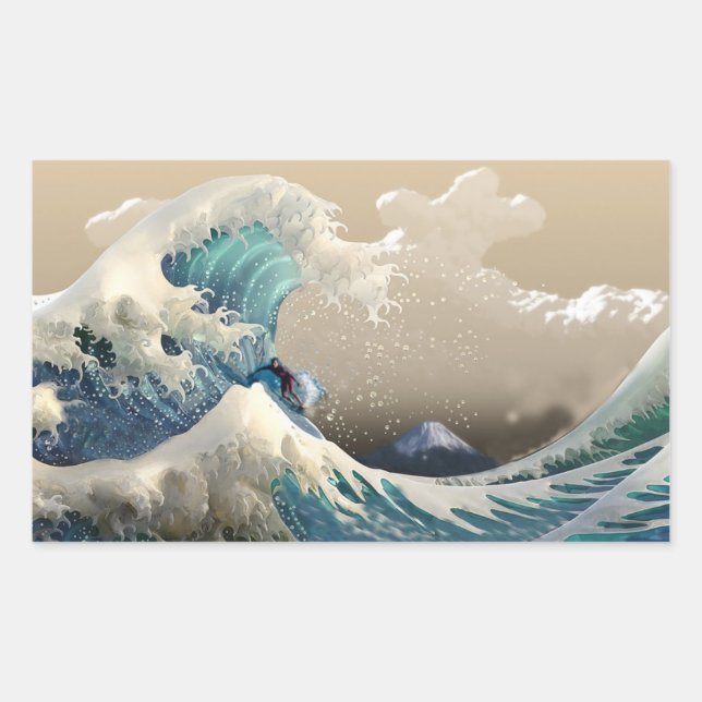 tsunami Wellenreiten Rechteckiger Aufkleber (Vorderseite)