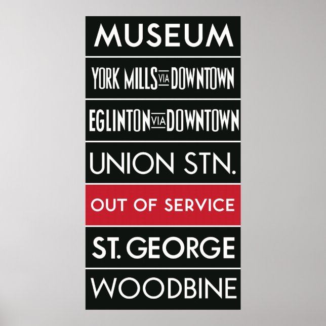 TTC Subway Destination Sign v1 Poster (Vorne)
