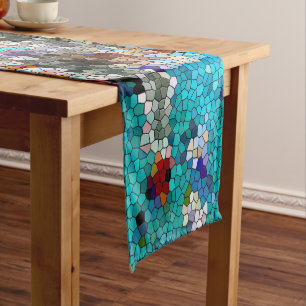 TTEQOTGCubismusINV SGDRKDP BLAU Kurzer Tischläufer