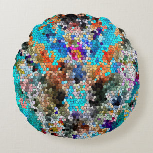 TTEQOTGCubismusINV SGDRKDP BLAU Rundes Kissen