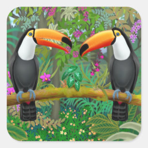 Ttropische Toucans in Dschungelaufklebern Quadratischer Aufkleber