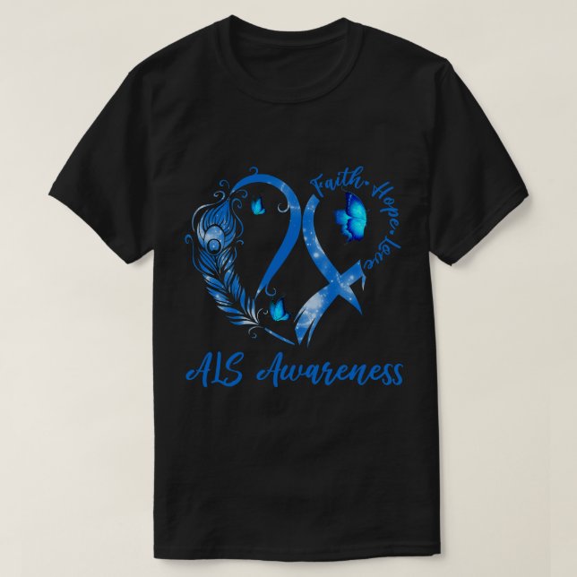 Tu Heart Butterfly Blue Ribbon ALS Awareness Monta T-Shirt (Design vorne)