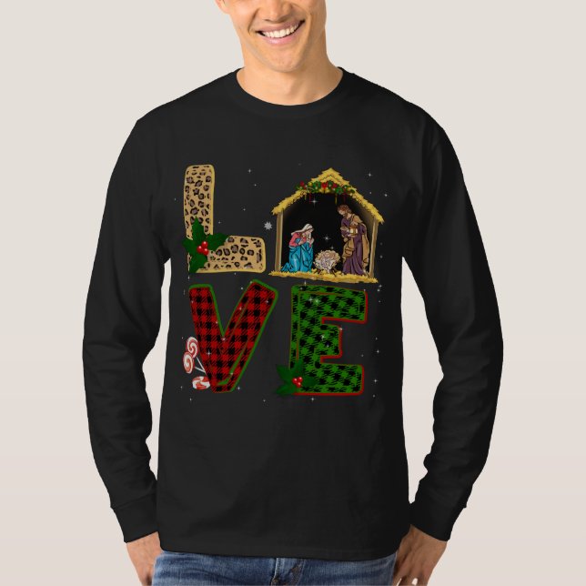Tu Leopard Kariert Weihnachtskrippen Christus T-Shirt (Vorderseite)
