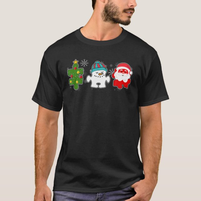Tu Puzzle Autism Awareness Santa Claus Weihnachten T-Shirt (Vorderseite)