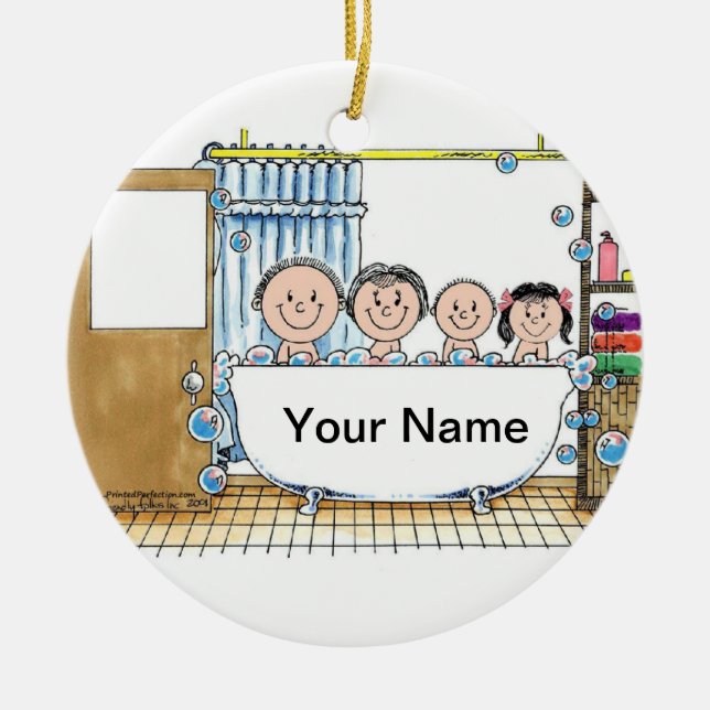 Tub Time - Ein Mädchen, ein Junge Keramik Ornament (Vorne)