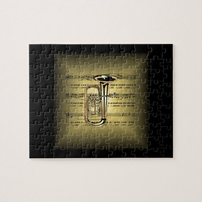 Tuba ~ 3-D Sheet Music Pillow ~ Gold & Black Back Puzzle (Horizontal)