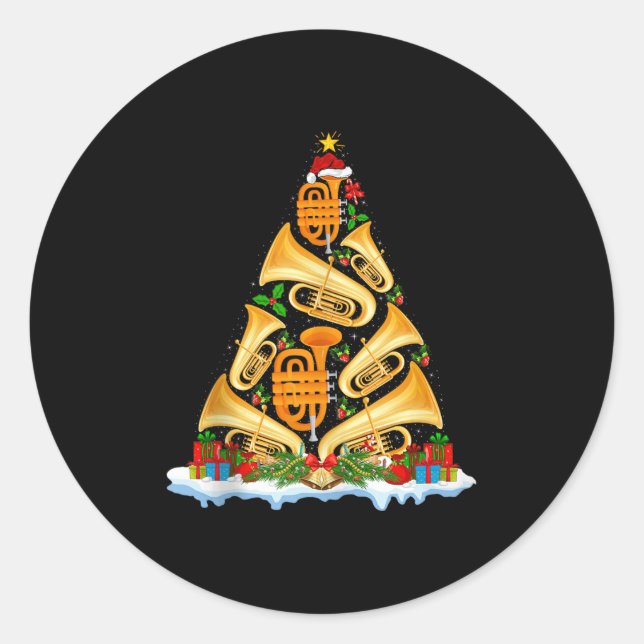 Tuba Christmas Tree Lights Tuba Music Lover Musica Runder Aufkleber (Vorderseite)