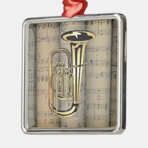 Tuba-~ gerolltes Notenen-Hintergrund ~ Musical Ornament Aus Metall
