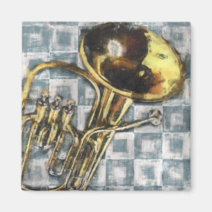 Tuba Gray Square Painting Music Magnet