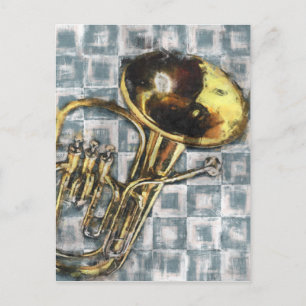 Tuba Gray Square Painting Music Postkarte