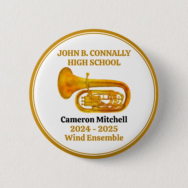 Tuba High School Band Gold Personalisiert Button (Vorderseite)