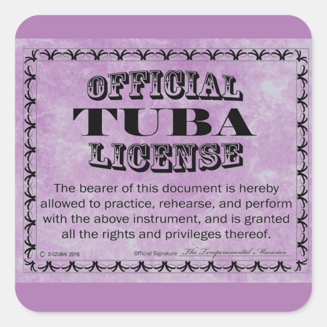 Tuba License Square Aufkleber (Vorderseite)