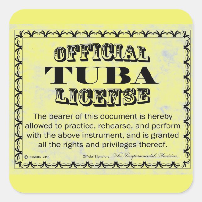Tuba License Square Aufkleber (Vorderseite)