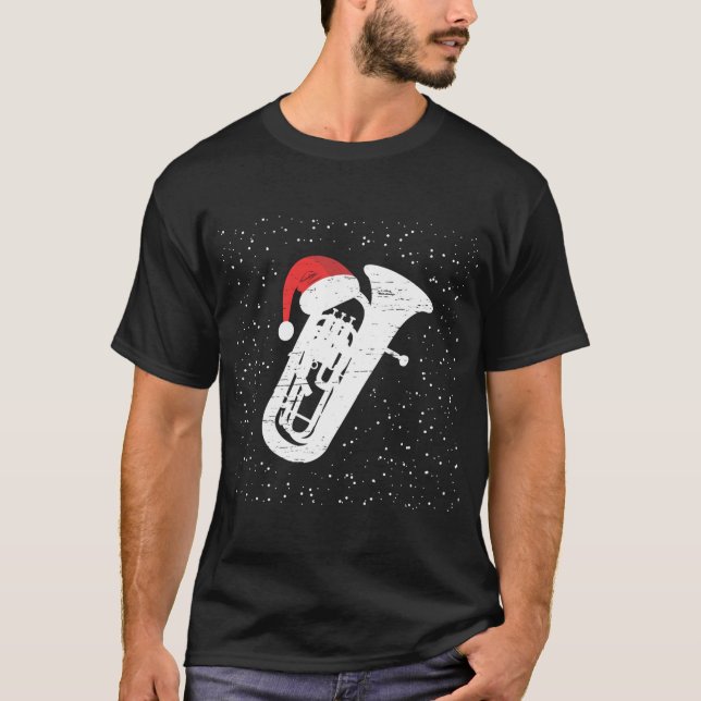 Tuba mit dem Hut des Weihnachtsmanns für Musiker W T-Shirt (Vorderseite)