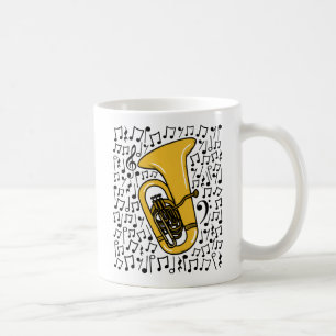 Tuba mit musikalischen Noten, Messingmusiker Kaffeetasse