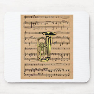 Tuba ~ Mit Notenblatt-Hintergrund Mousepad