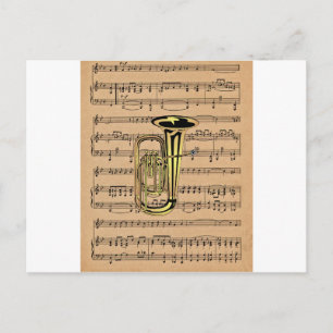 Tuba ~ mit Sheet Music Background Postkarte