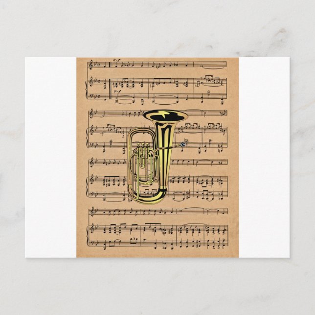 Tuba ~ mit Sheet Music Background Postkarte (Vorderseite)