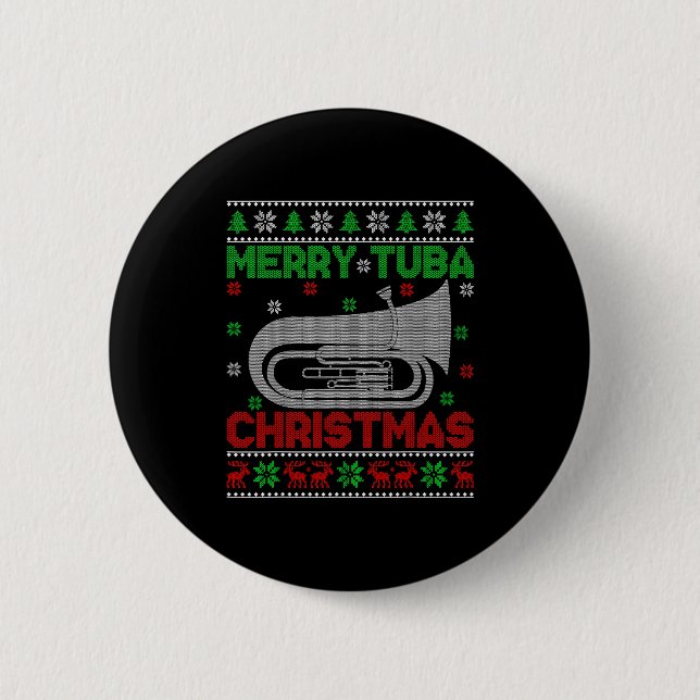 Tuba Music Lover Xmas Lighting Ugly Merry Tuba Chr Button (Vorderseite)
