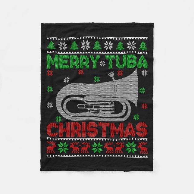 Tuba Music Lover Xmas Lighting Ugly Merry Tuba Chr Fleecedecke (Vorderseite)