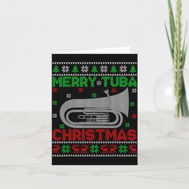Tuba Music Lover Xmas Lighting Ugly Merry Tuba Chr Karte (Vorderseite)